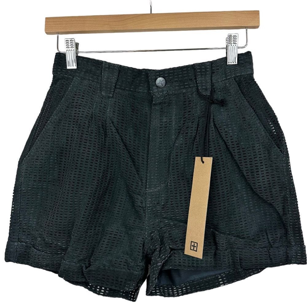 Ksubi Perforated Short 100% Leather Suede NWT Charcoal Small